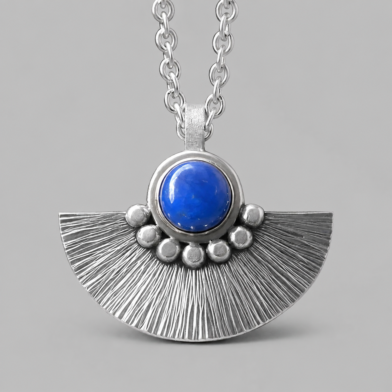 Lapis lazuli sterling silver fan necklace.