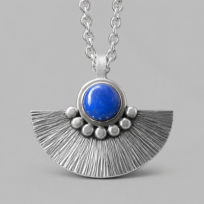 Lapis lazuli sterling silver fan necklace.