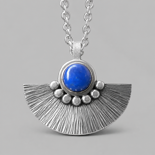 Lapis lazuli sterling silver fan necklace.