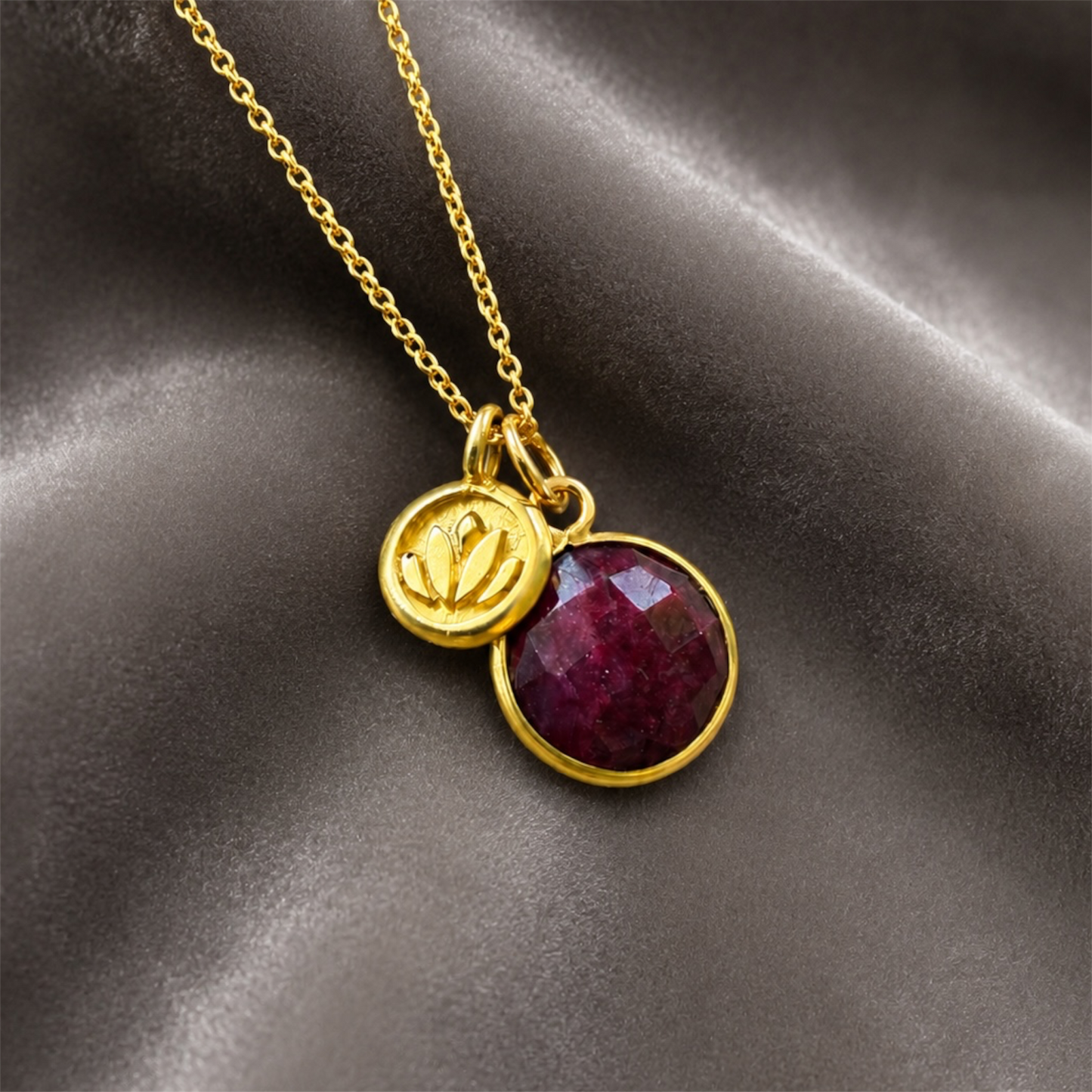 Natural Ruby Necklace | 24k Gold Vermeil Lotus Pendant | July Birthstone Gift