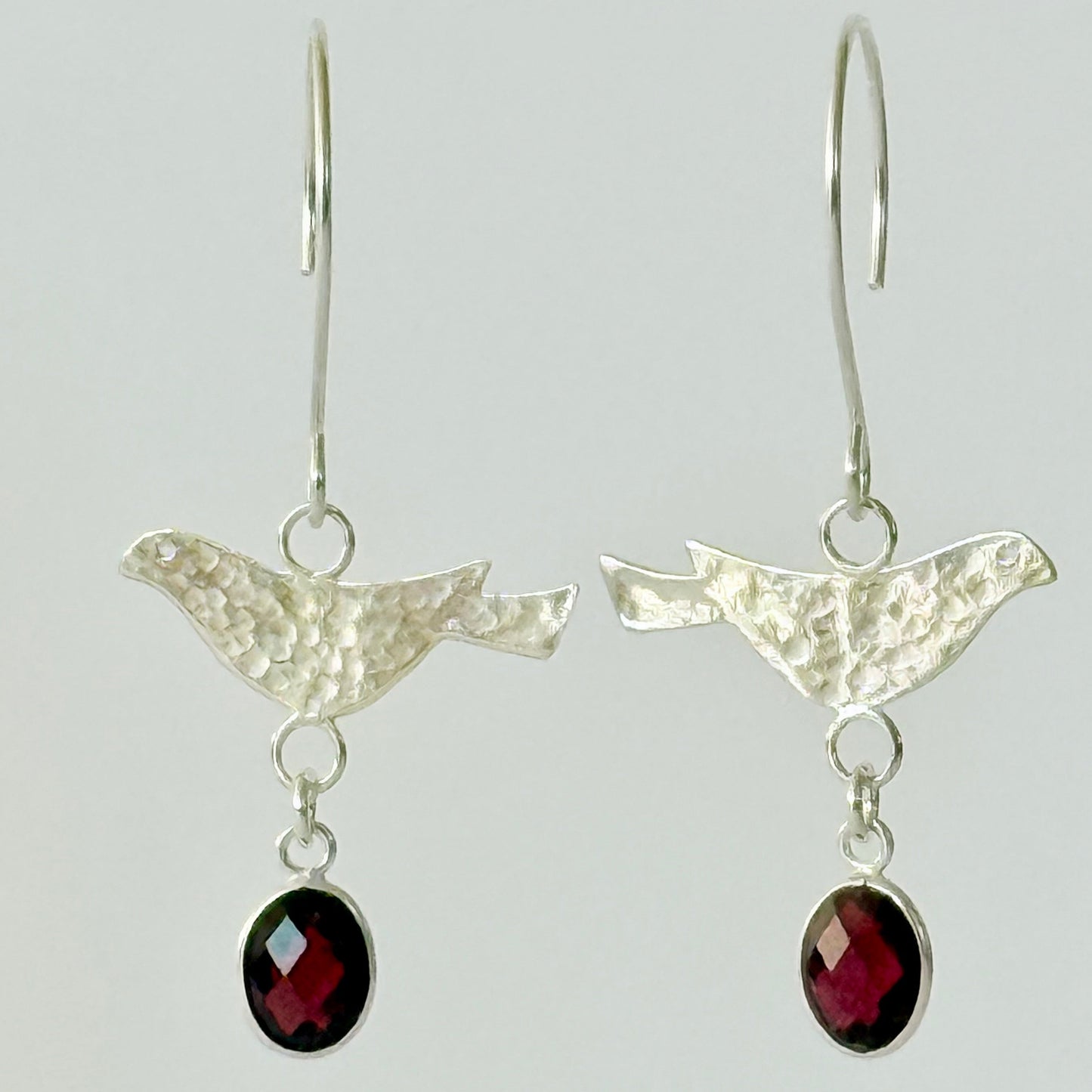 Sterling Silver Bird & Garnet Dangle Earrings