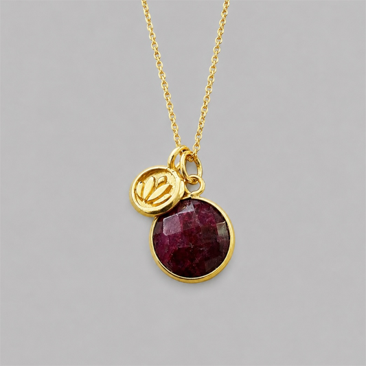 Natural Ruby Necklace | 24k Gold Vermeil Lotus Pendant | July Birthstone Gift