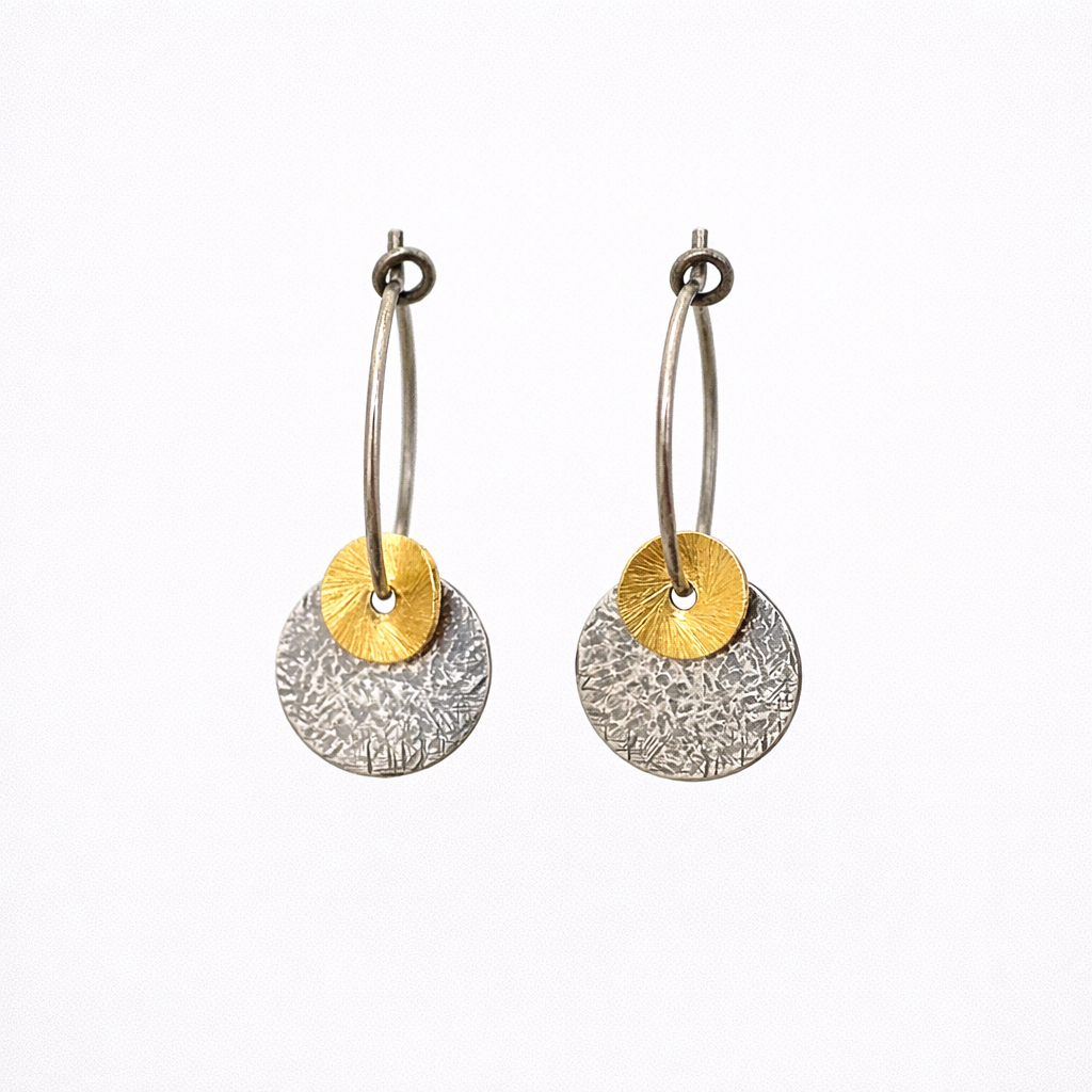 Oxidised sterling silver disc earrings.