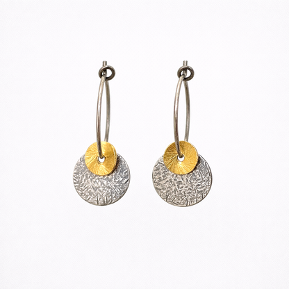 Oxidised sterling silver disc earrings.