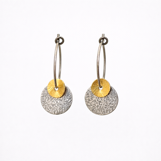 Oxidised sterling silver disc earrings.