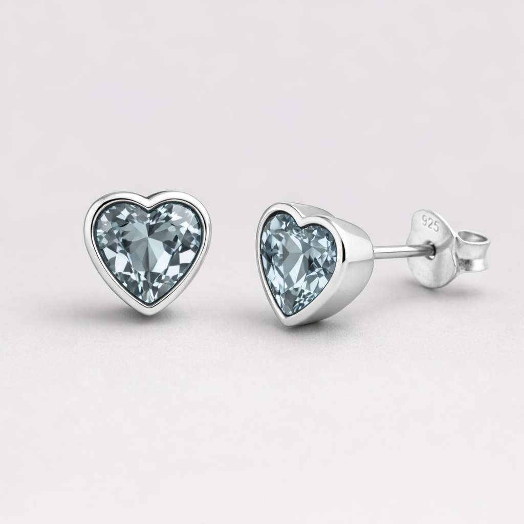Blue Topaz Heart Stud Earrings – Sterling Silver