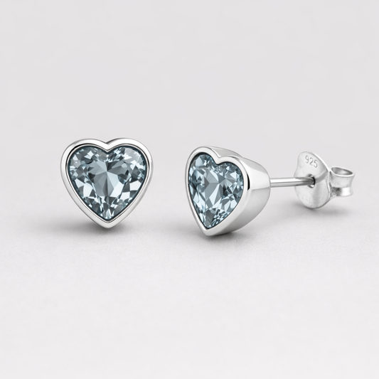 Blue Topaz Heart Stud Earrings – Sterling Silver