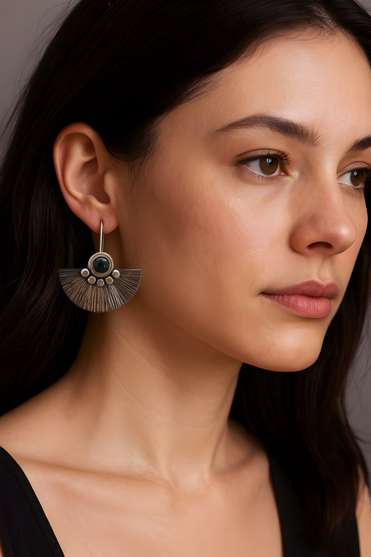 Black onyx sterling silver fan earrings.
