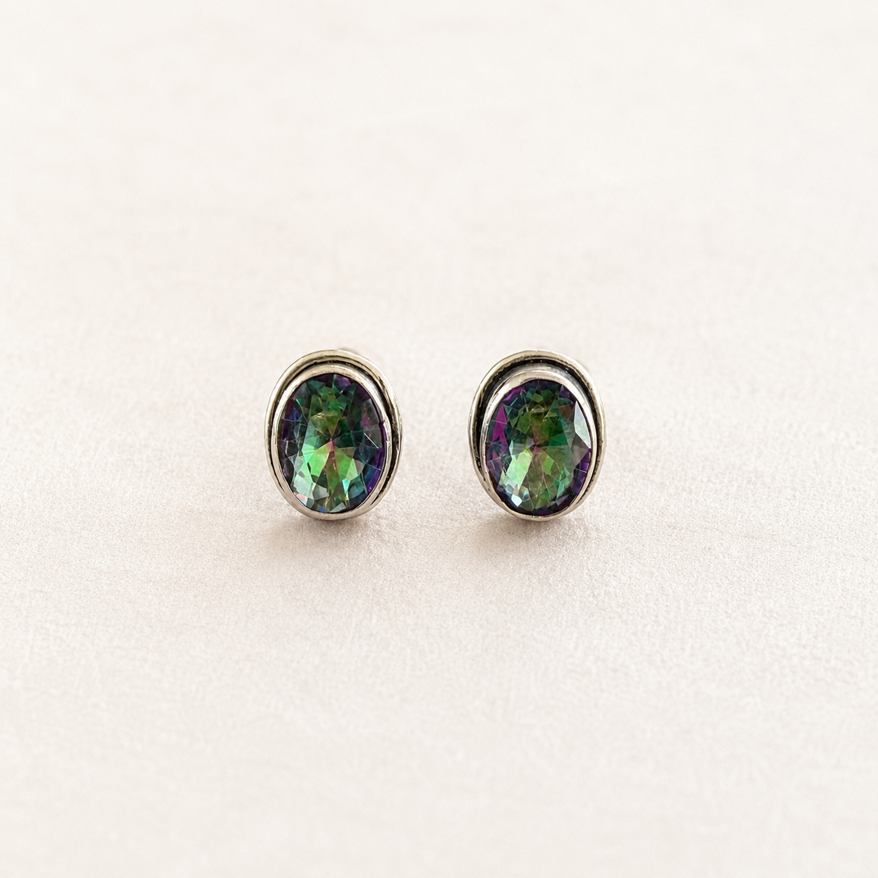 Oval Mystic Topaz Sterling Silver Stud Earrings