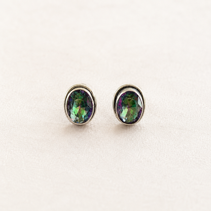 Oval Mystic Topaz Sterling Silver Stud Earrings