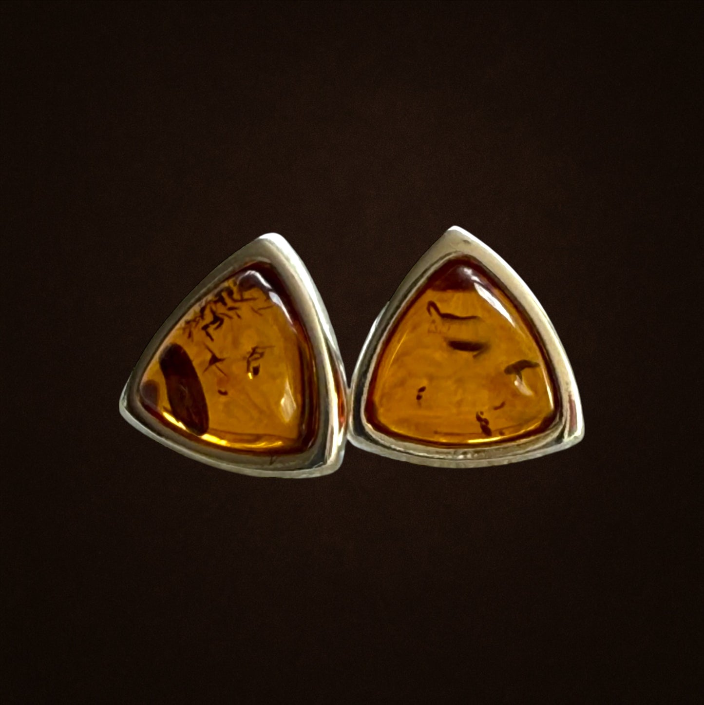 Genuine Baltic Amber and Sterling Silver Triangle Stud Earrings