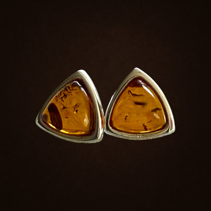 Genuine Baltic Amber and Sterling Silver Triangle Stud Earrings