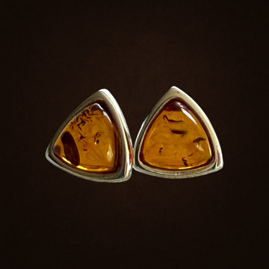 Genuine Baltic Amber and Sterling Silver Triangle Stud Earrings