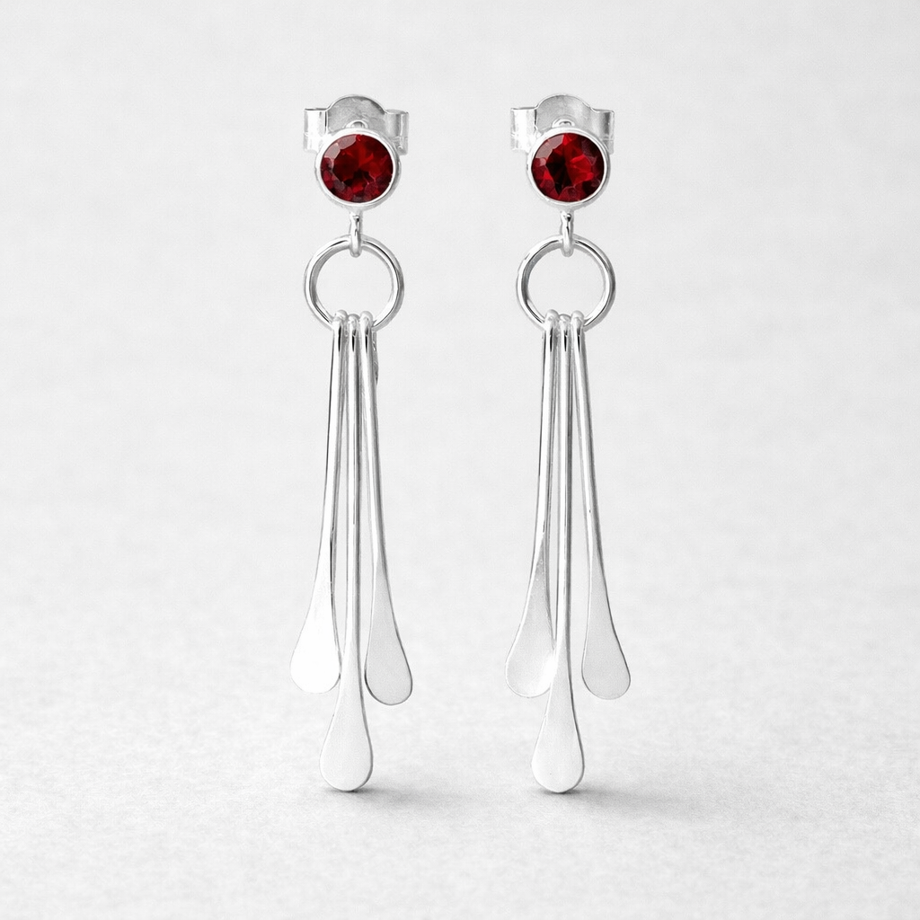 Garnet sterling silver dangle stud earrings.