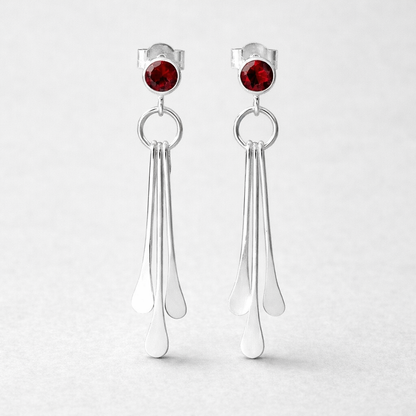 Garnet sterling silver dangle stud earrings.