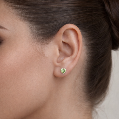 Peridot Heart Stud Earrings in Sterling Silver