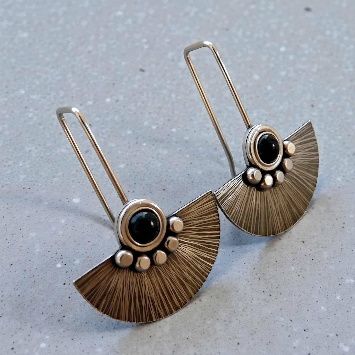 Black onyx sterling silver fan earrings.