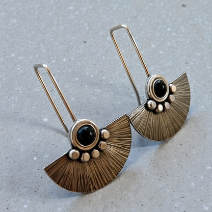 Black onyx sterling silver fan earrings.