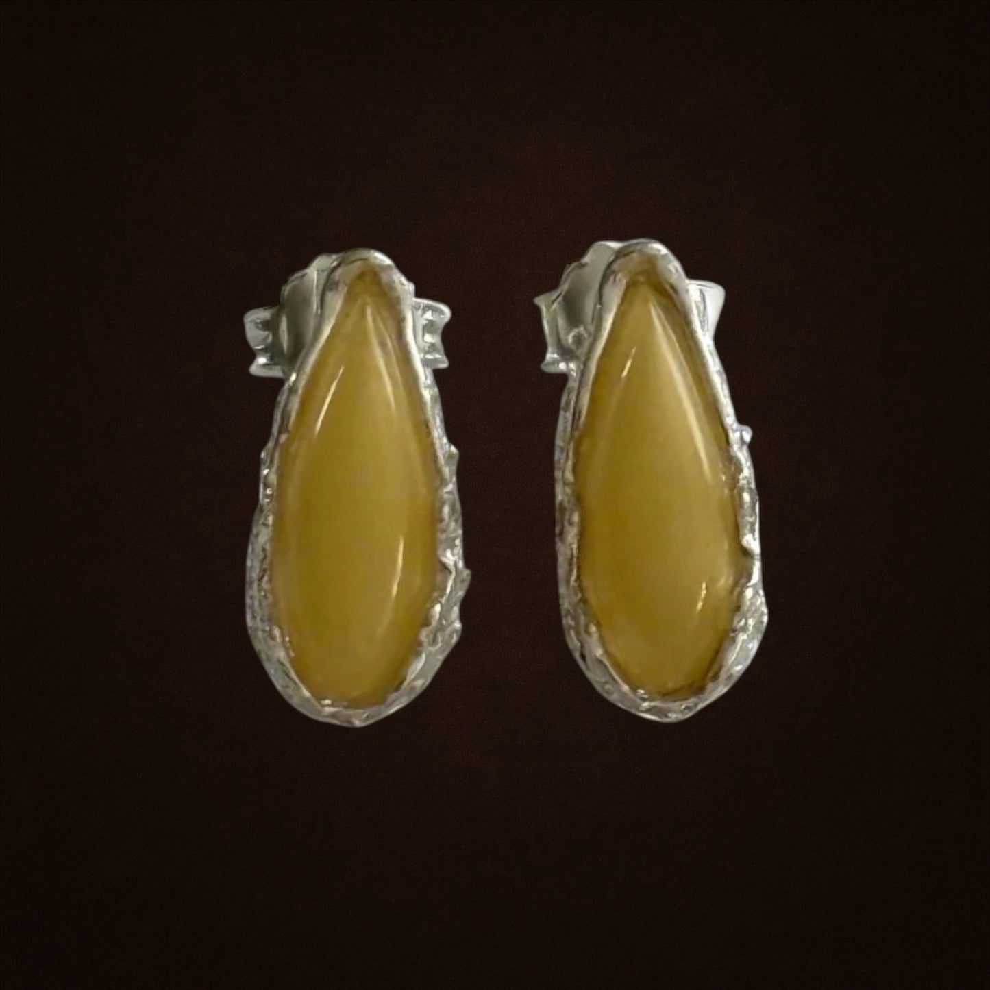 Sterling Silver and Yellow Amber Stud Earrings