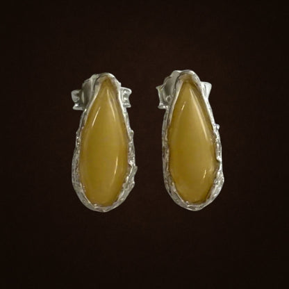 Sterling Silver and Yellow Amber Stud Earrings