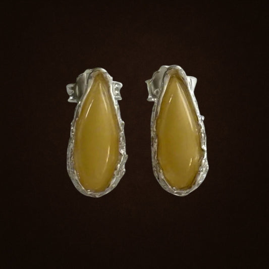 Sterling Silver and Yellow Amber Stud Earrings