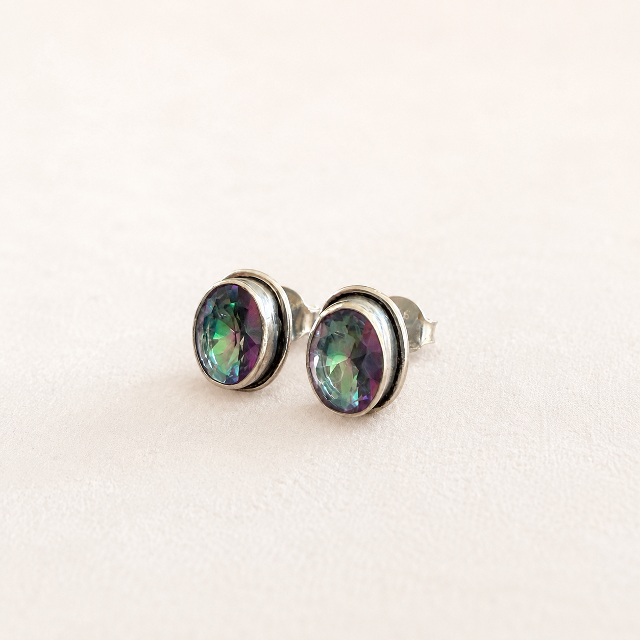 Oval Mystic Topaz Sterling Silver Stud Earrings