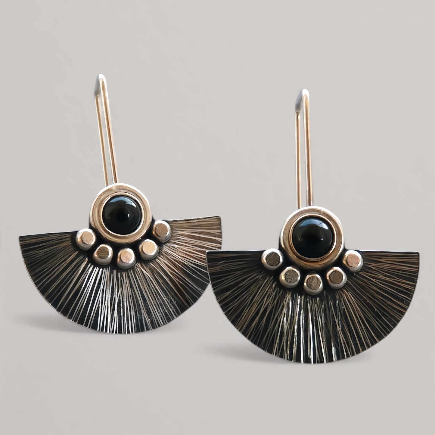 Black onyx sterling silver fan earrings.