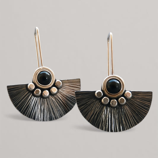 Black onyx sterling silver fan earrings.