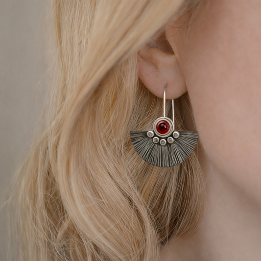 Garnet Fan Sterling Silver Earrings
