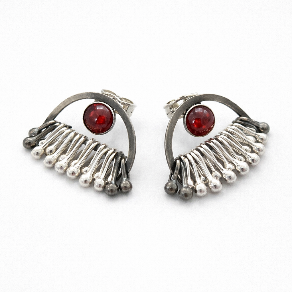 Garnet sterling silver dangle stud earrings. Made to order.