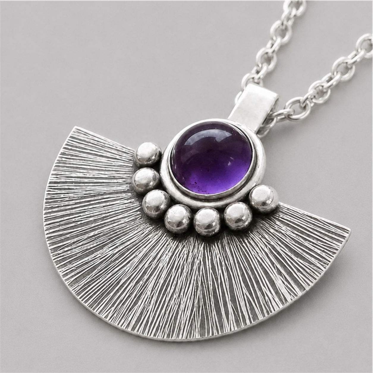 Artisan Amethyst sterling silver fan necklace.