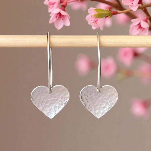 Textured sterling silver heart earrings