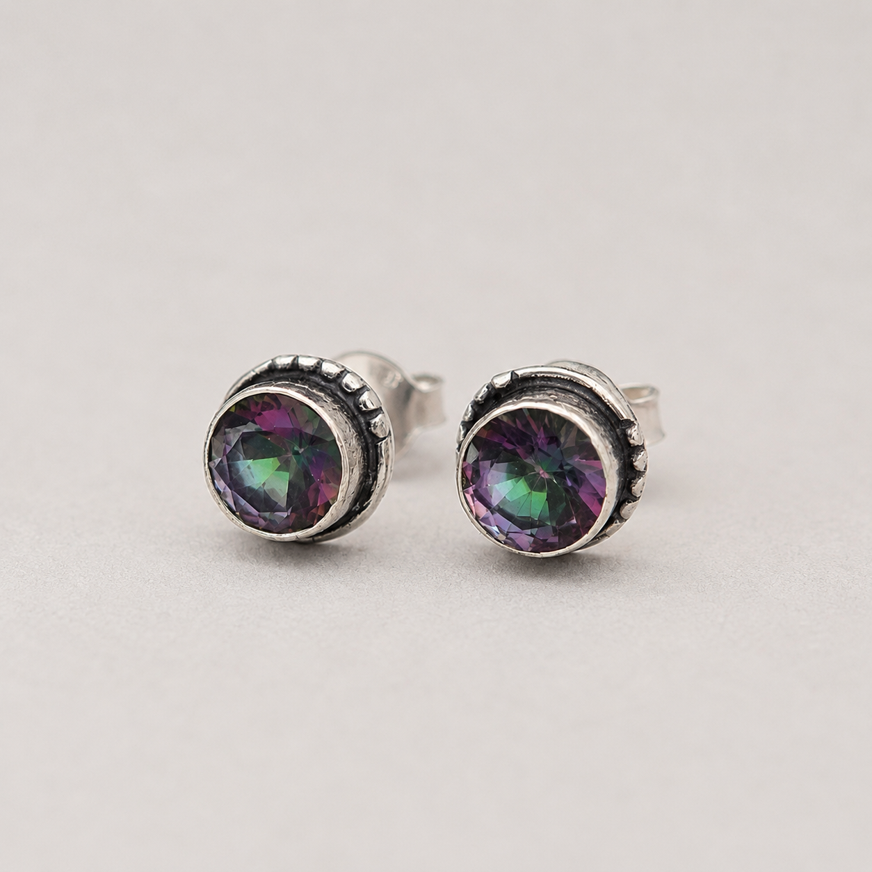 Mystic Topaz Sterling Silver Stud Earrings