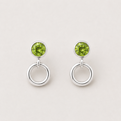 Peridot and circle sterling silver stud earrings.