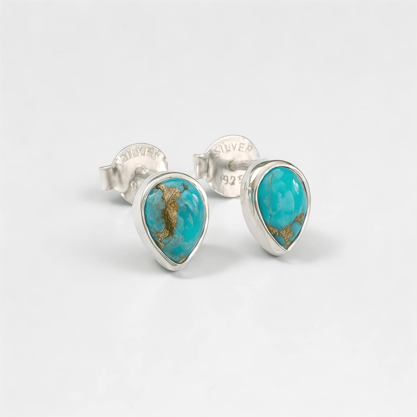 Sterling Silver Blue Mohave Turquoise Teardrop Stud Earrings