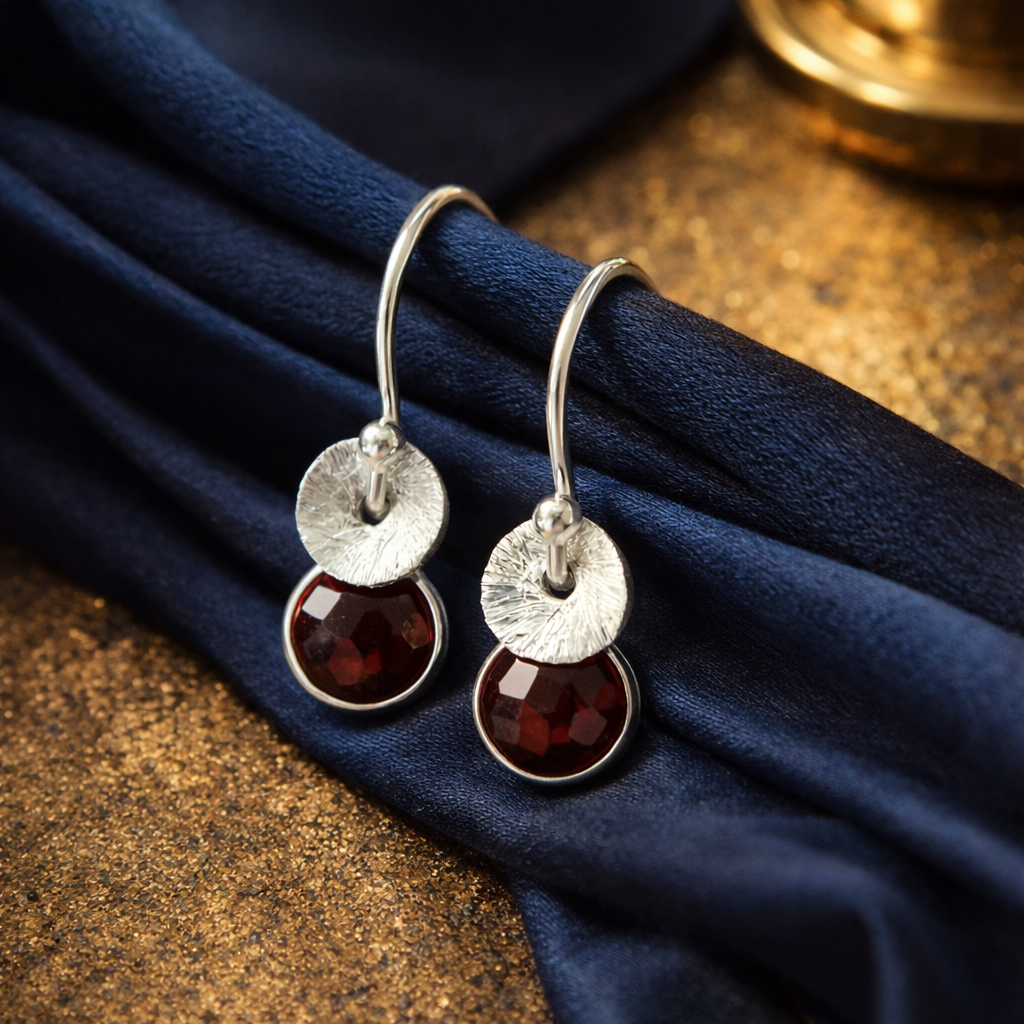 Sterling Silver Garnet Dangle Earrings