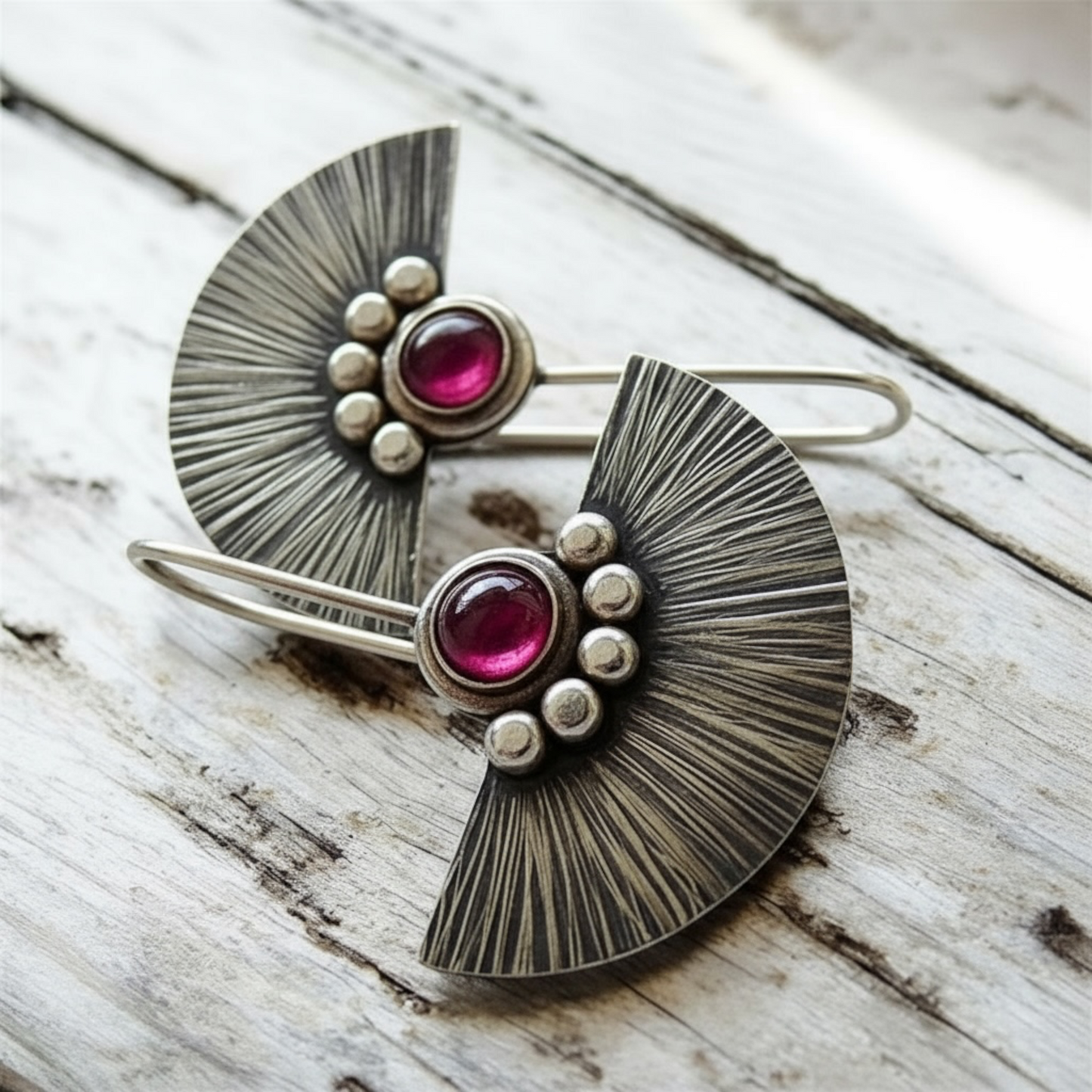 Garnet Fan Sterling Silver Earrings