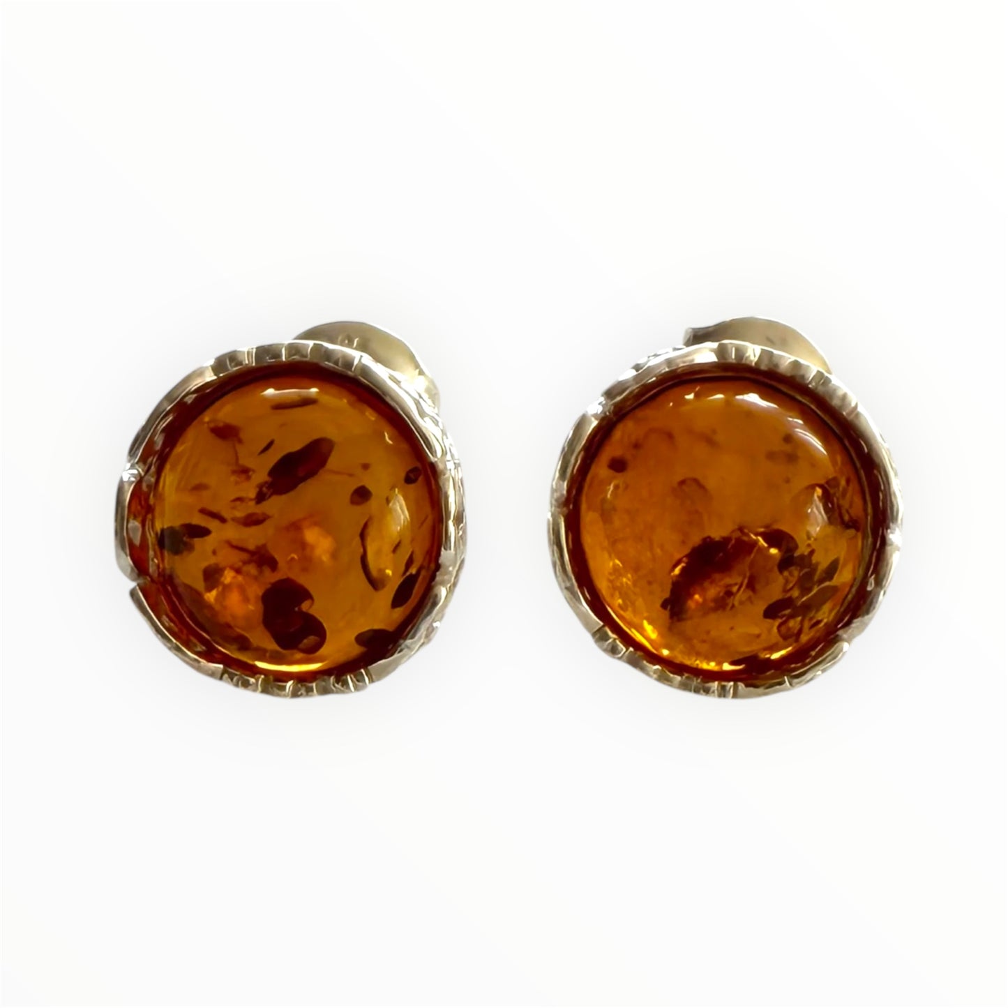 Baltic Amber and Sterling Silver Round Stud Earrings