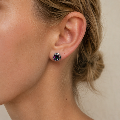 Mystic Topaz Sterling Silver Stud Earrings