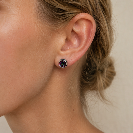 Mystic Topaz Sterling Silver Stud Earrings