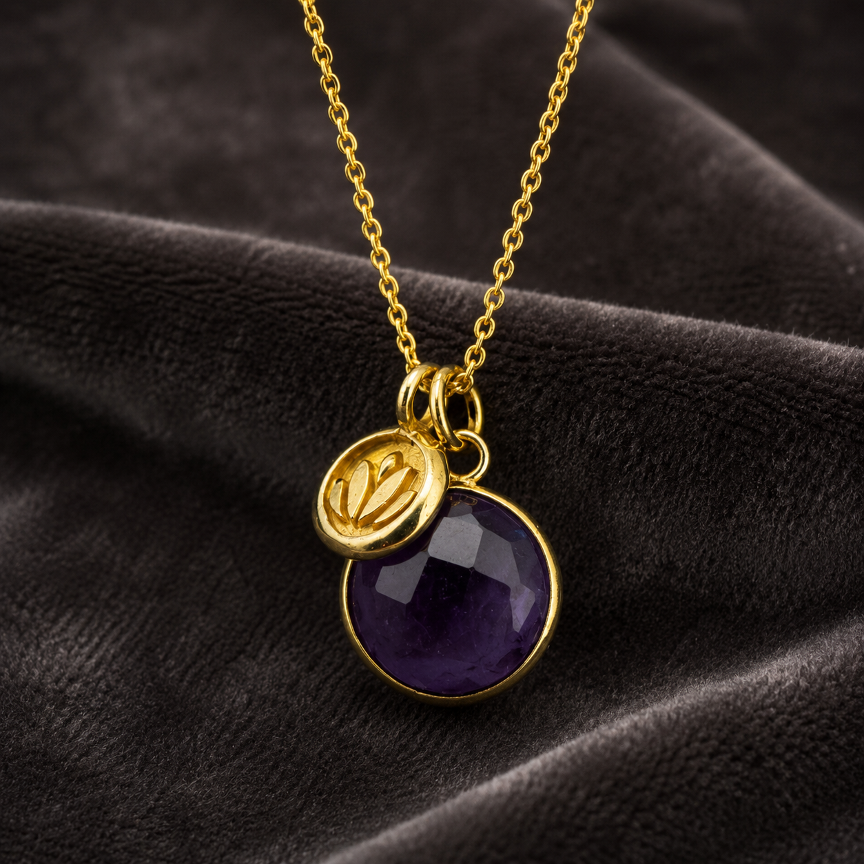 Natural Amethyst Necklace | 24k Gold Vermeil Lotus Pendant | February Birthstone Gift