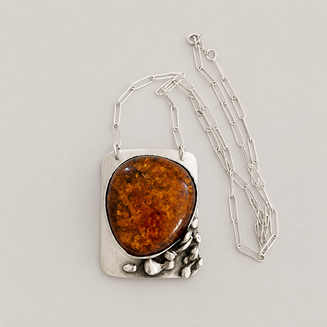Natural Baltic Amber Statement Necklace in Sterling Silver