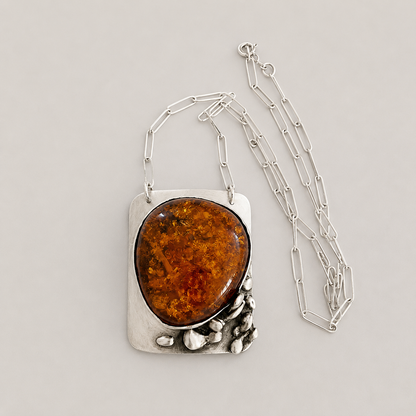 Natural Baltic Amber Statement Necklace in Sterling Silver