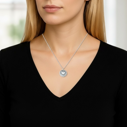 Sterling silver heart disc pendant