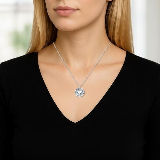 Sterling silver heart disc pendant