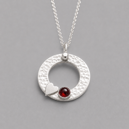 Sterling silver garnet circle necklace