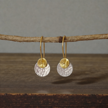 Two tone disc earrings