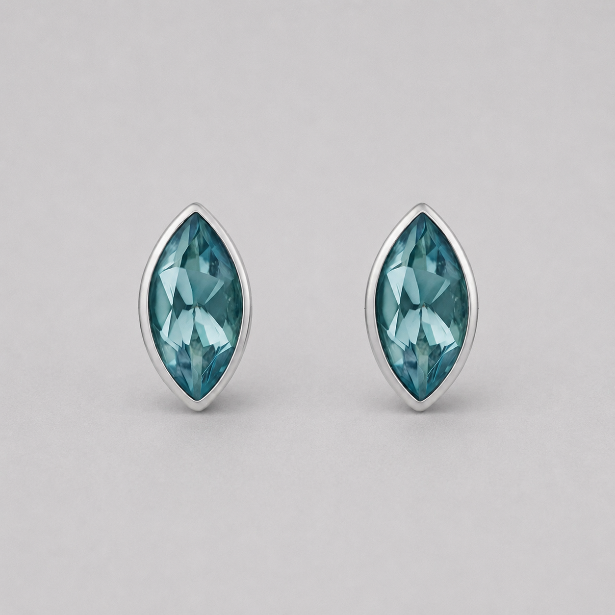 Blue Topaz Stud Earrings Sterling Silver – Marquise Gemstone Earrings – December Birthstone Jewellery