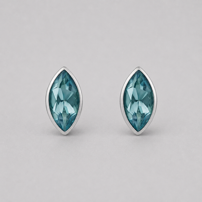Blue Topaz Stud Earrings Sterling Silver – Marquise Gemstone Earrings – December Birthstone Jewellery