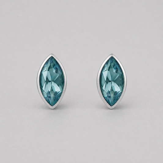 Blue Topaz Stud Earrings Sterling Silver – Marquise Gemstone Earrings – December Birthstone Jewellery